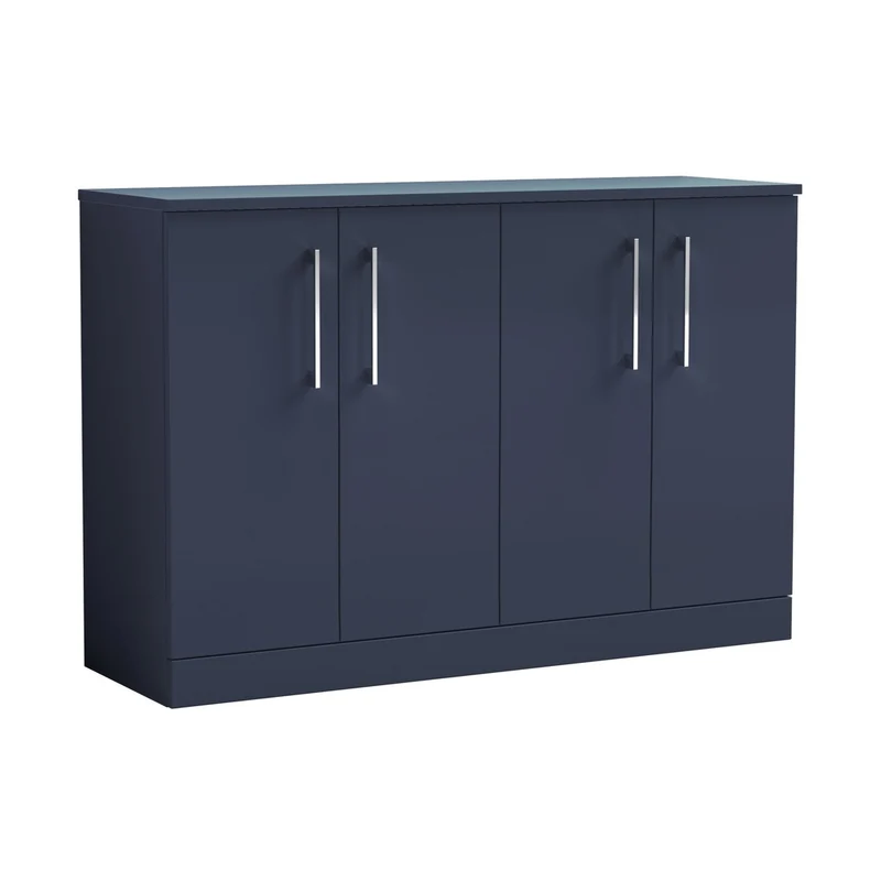Nuie Arno 1200mm Floor Standing 4-door Vanity & Worktop Contemporary Midnight Blue MFC Painted Matt 818x1205x390mm