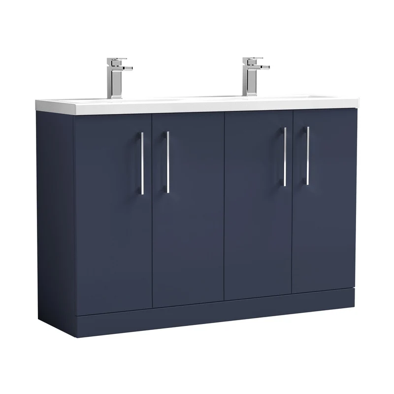 Nuie Arno 1200mm Floor Standing 4-door Vanity & Double Basin Contemporary Midnight Blue MFC Painted Matt 840x1205x383mm - ARN2903F