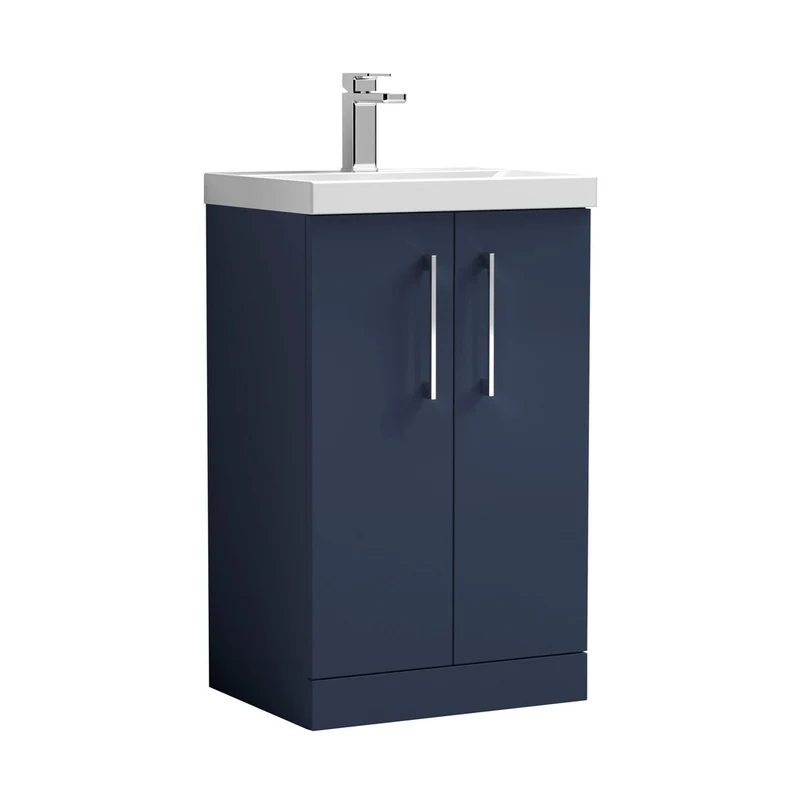 Nuie Arno 500mm Floor Standing 2 Door Vanity & Basin 3 Contemporary Midnight Blue MFC 850x510x395mm