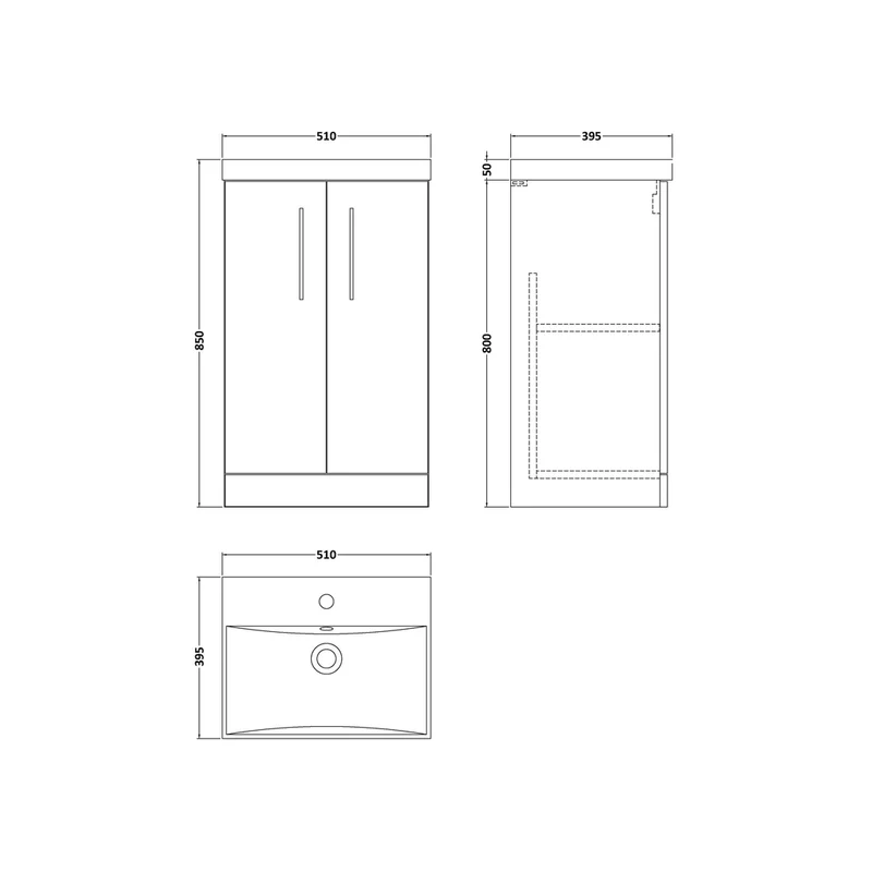 Nuie Arno 500mm Floor Standing 2 Door Vanity & Basin 3 Contemporary Midnight Blue MFC 850x510x395mm