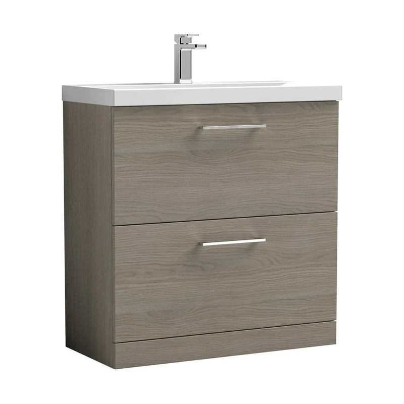 Nuie Arno 800mm Floor Standing 2 Drawer Vanity & Basin 1 Contemporary Solace Oak MFC 840x810x390mm