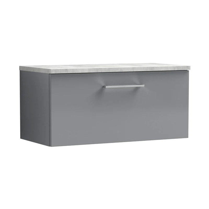 Nuie Arno 800mm Wall Hung Single Drawer Vanity & Laminate Top Contemporary Satin Grey MFC Painted Matt 381x805x390mm