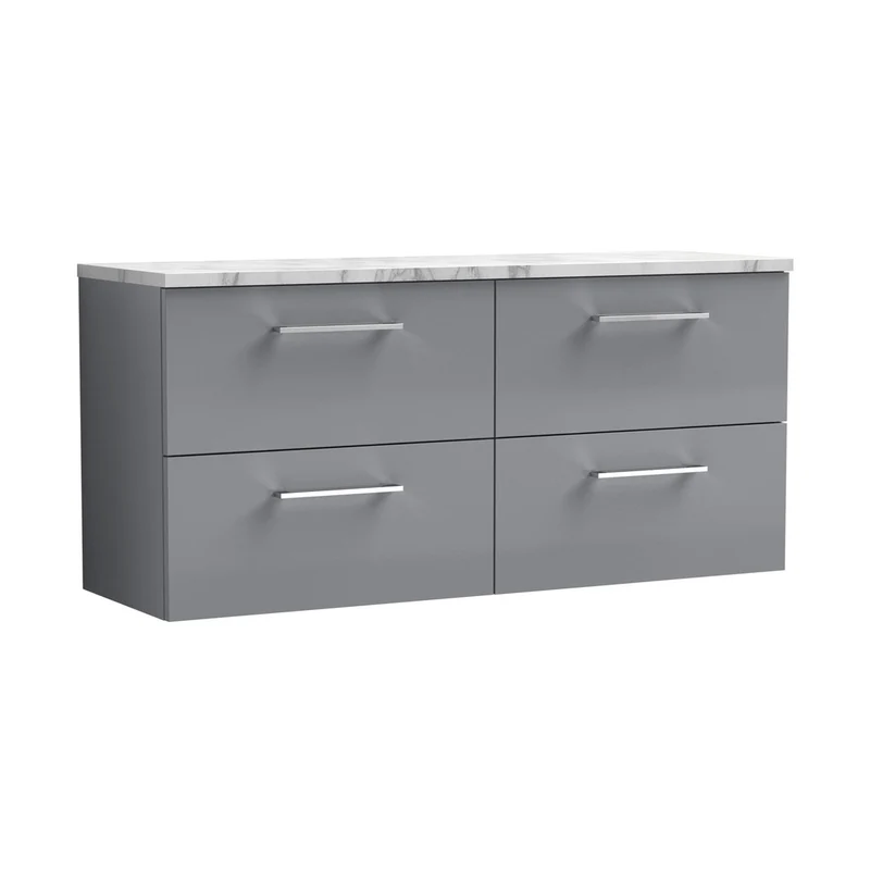 Nuie Arno 1200mm Wall Hung 4-drawer Vanity & Laminate Worktop Contemporary Satin Grey MFC Painted Matt 562x1205x390mm - ARN2224LCM2