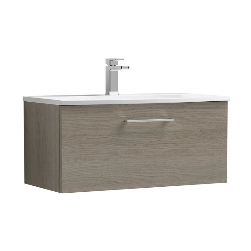 Nuie Arno 800mm Wall Hung 1 Drawer Vanity & Basin 4 Contemporary Solace Oak MFC Textured Woodgrain 389x810x440mm