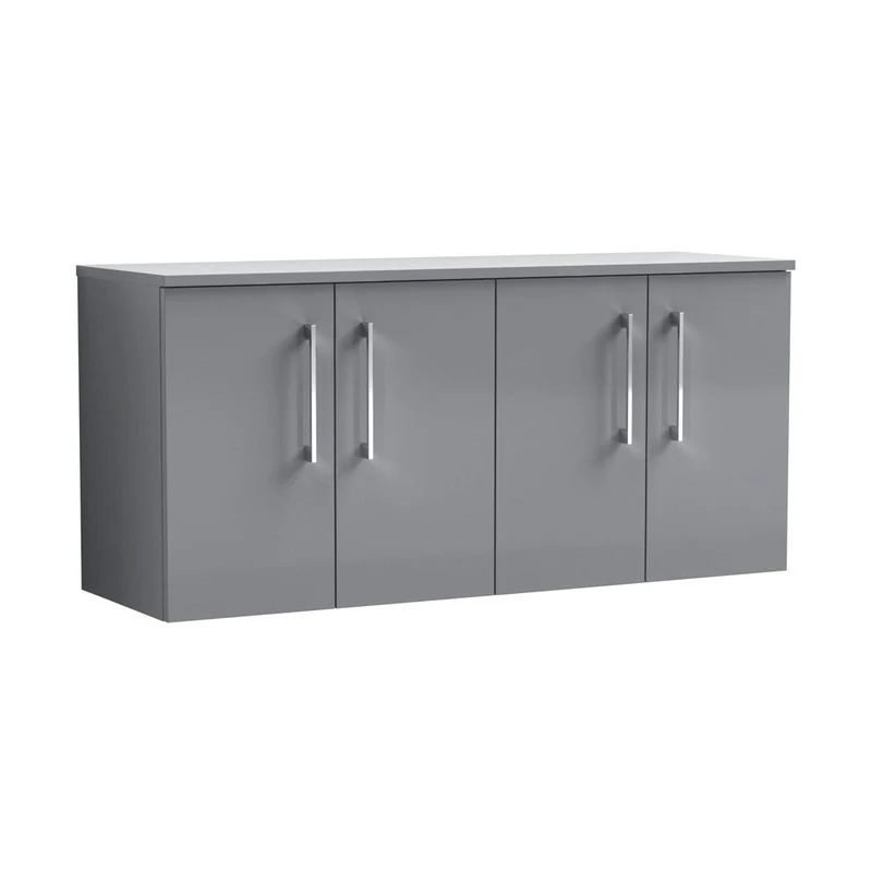 Nuie Arno 1200mm Wall Hung 4 Door Vanity & Worktop Contemporary Satin Grey MFC Painted Matt 557x1205x390mm