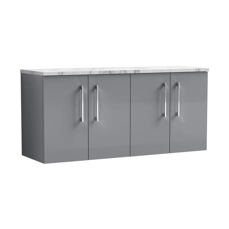 Nuie Arno 1200mm Wall Hung 4-door Vanity & Laminate Worktop Contemporary Satin Grey MFC Painted Matt 562x1205x390mm - ARN2223LCM2