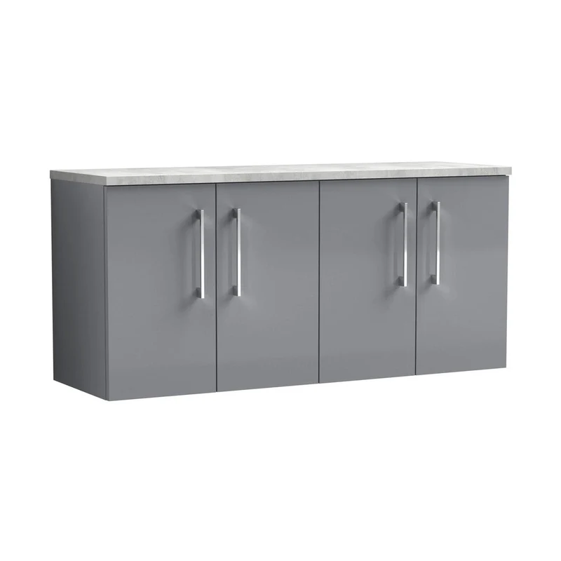 Nuie Arno 1200mm Wall Hung 4-door Vanity & Laminate Worktop Contemporary Satin Grey MFC Painted Matt 562x1205x390mm - ARN2223LBG2