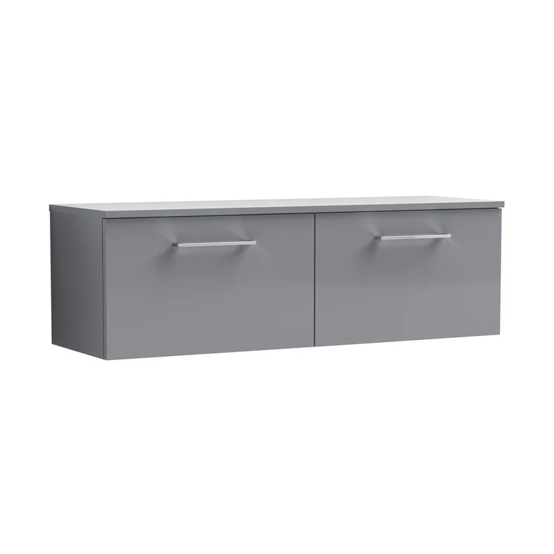 Nuie Arno 1200mm Wall Hung 2 Drawer Vanity & Worktop Contemporary Satin Grey MFC Painted Matt 377x1205x390mm
