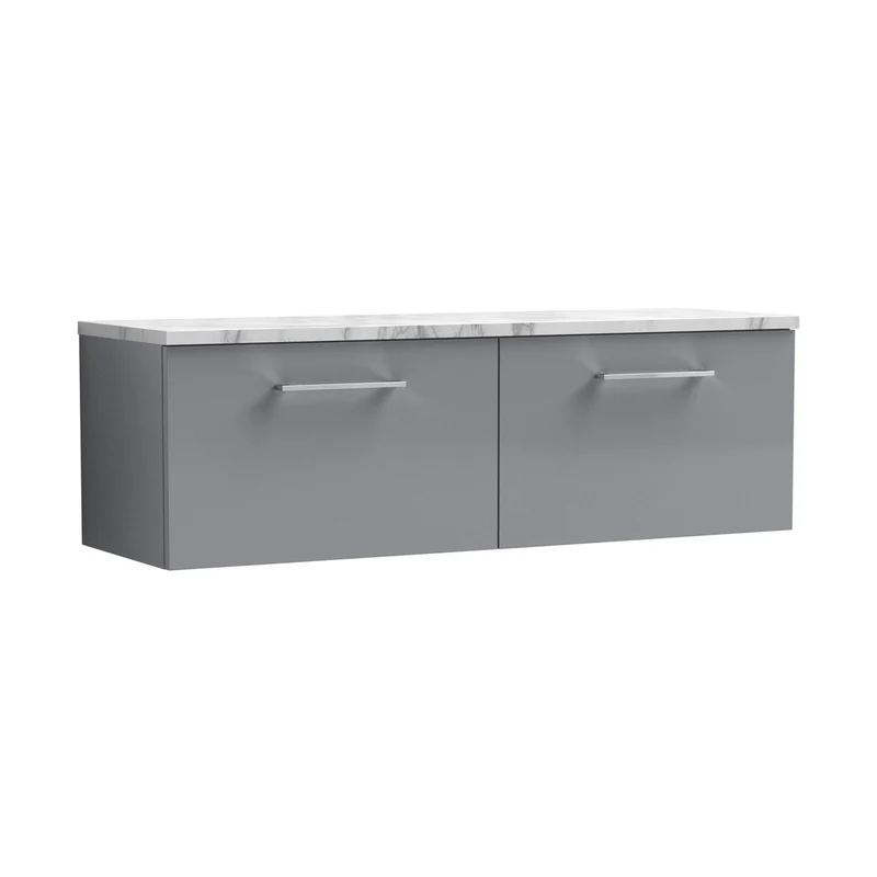 Nuie Arno 1200mm Wall Hung 2-drawer Vanity & Laminate Worktop Contemporary Satin Grey MFC Painted Matt 381x1205x390mm - ARN2222LCM2