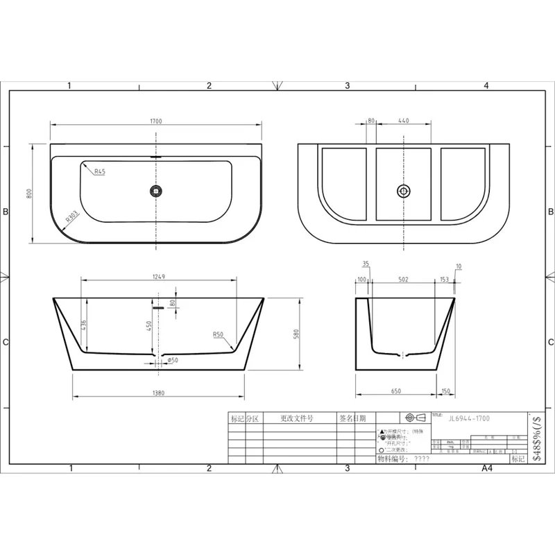 Viktor Benson Athens 1700 x 800 Back to Wall Freestanding Bath - Slim Overflow & White Waste
