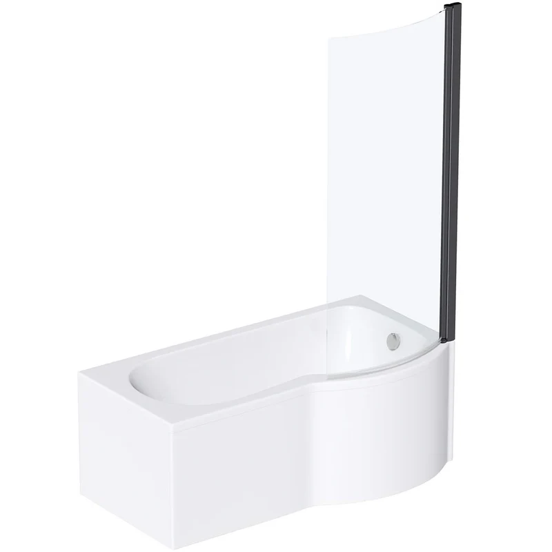 Ari 1700 x 700mm P-Shape Shower Bath, Panel & Black Screen - Right Hand