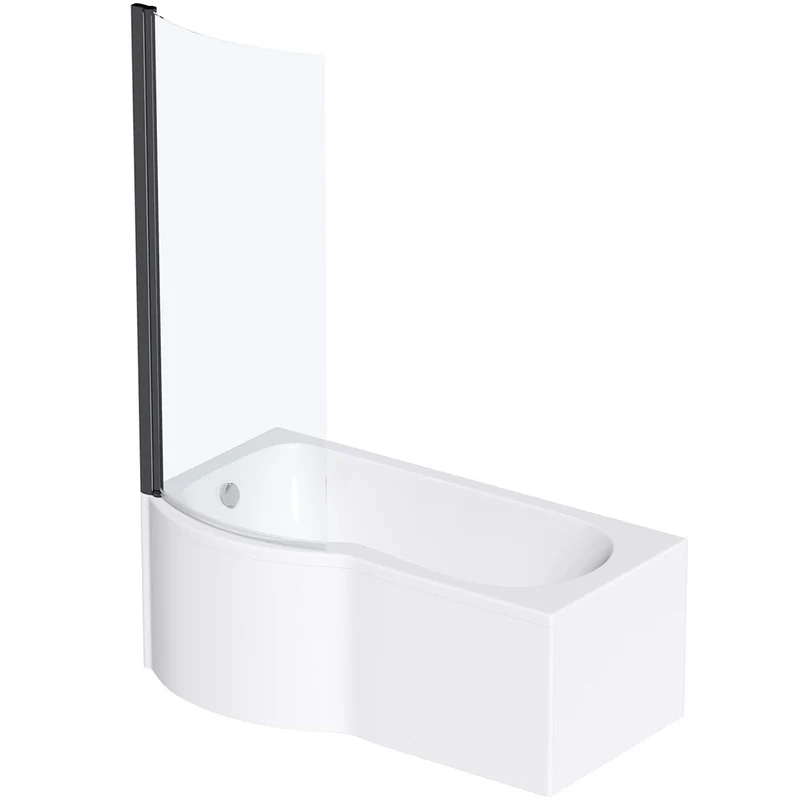Ari 1700 x 700mm P-Shape Shower Bath, Panel & Black Screen - Left Hand