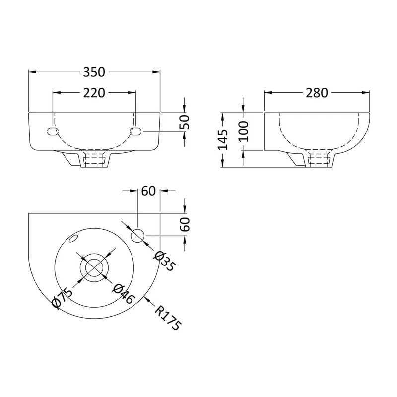 Nuie Melbourne 350 x 280mm Wall Hung Basin