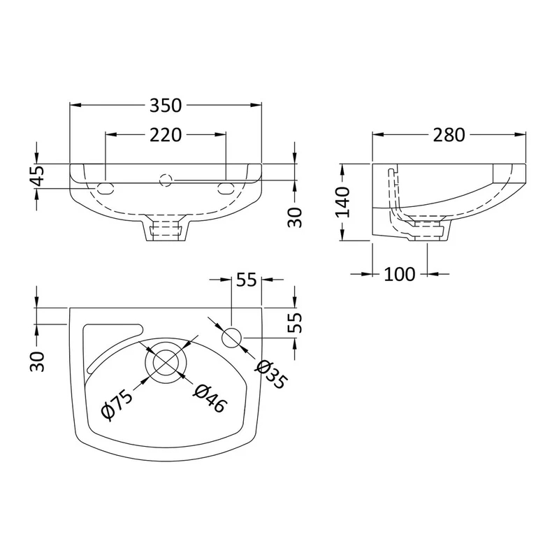 Nuie Melbourne 350 x 280mm Wall Hung Basin