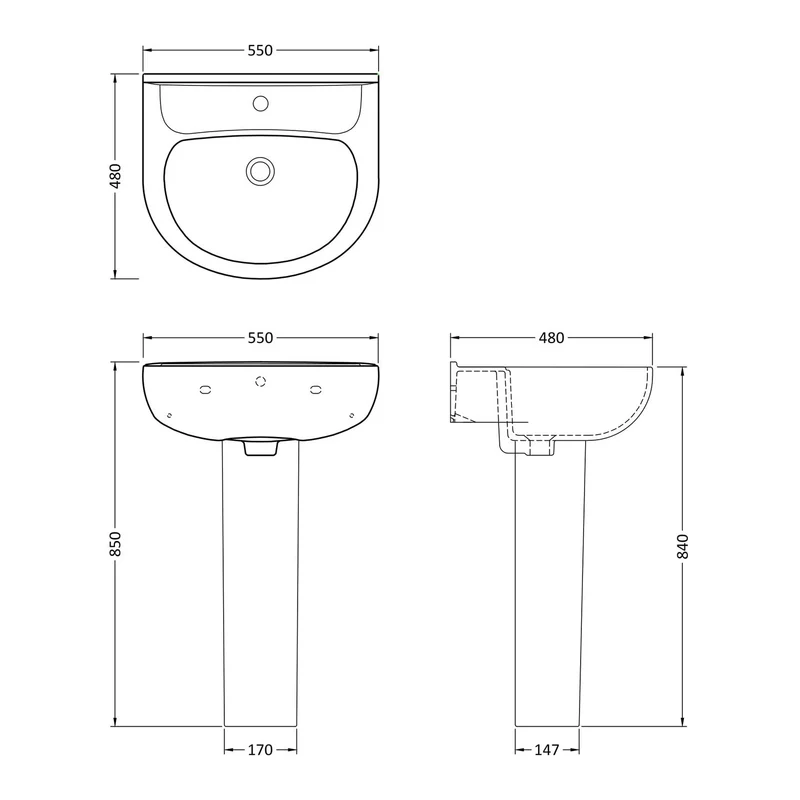 Nuie Lawton 550 x 480mm Basin & Pedestal