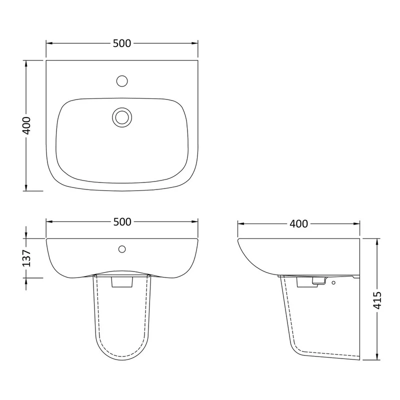 Nuie Ambrose 500 x 400mm Basin & Semi Pedestal