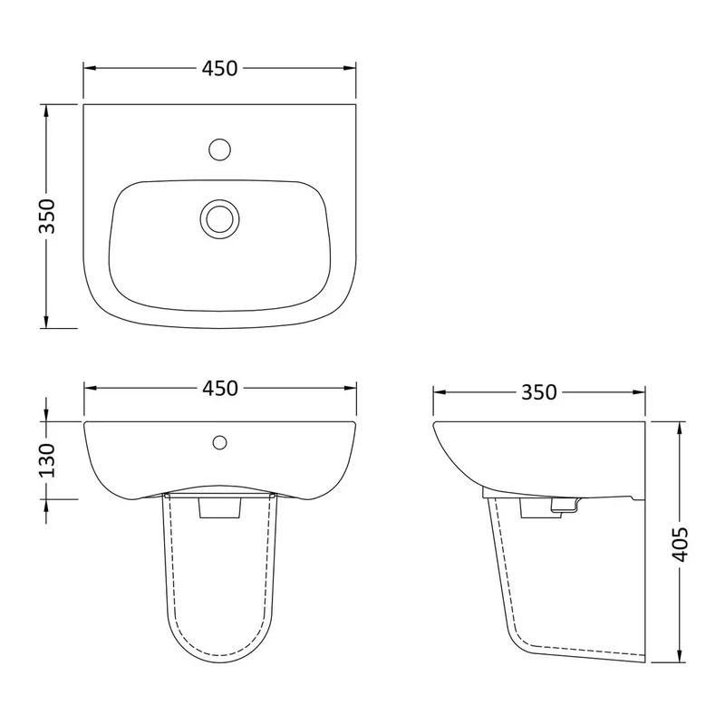 Nuie Ambrose 450 x 350mm Basin & Semi Pedestal