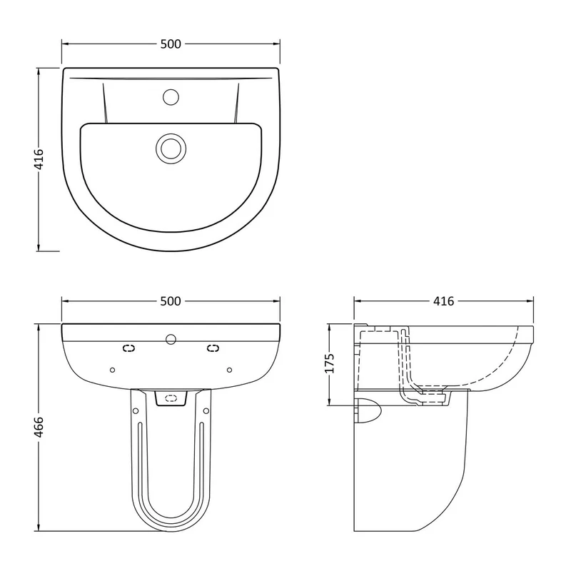 Nuie Harmony 500 x 416mm Basin & Semi Pedestal