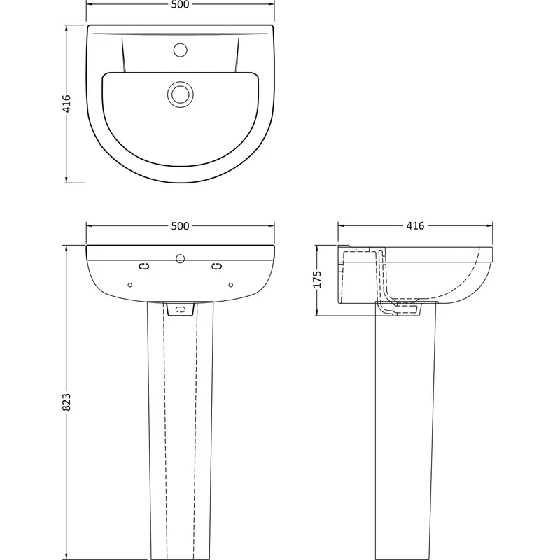 Nuie Harmony 500 x 416mm Basin & Pedestal