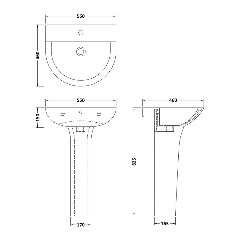 Nuie Freya 550 x 460mm Basin & Pedestal