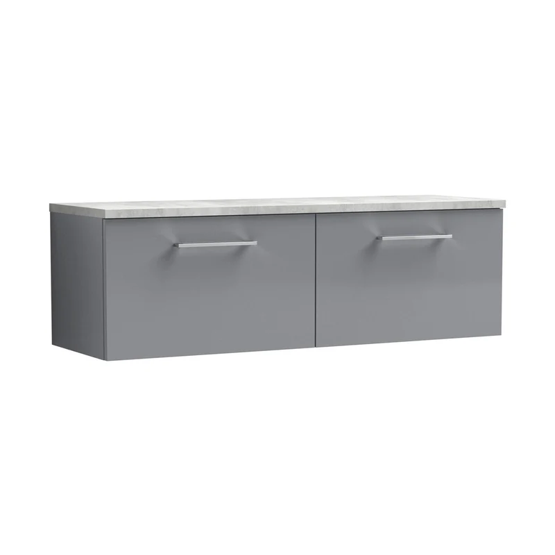Nuie Arno 1200mm Wall Hung 2-drawer Vanity & Laminate Worktop Contemporary Satin Grey MFC Painted Matt 381x1205x390mm - ARN2222LBG2