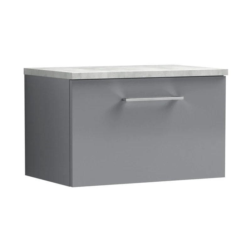Nuie Arno 600mm Wall Hung 1 Drawer Vanity & Laminate Top Contemporary Satin Grey MFC Painted Matt 381x605x390mm - ARN2222LBG