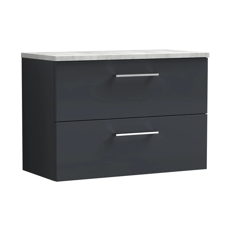 Nuie Arno 800mm Wall Hung 2 Drawer Vanity & Laminate Top Contemporary Soft Black MFC Painted Matt 561x805x390mm - ARN1426LBG