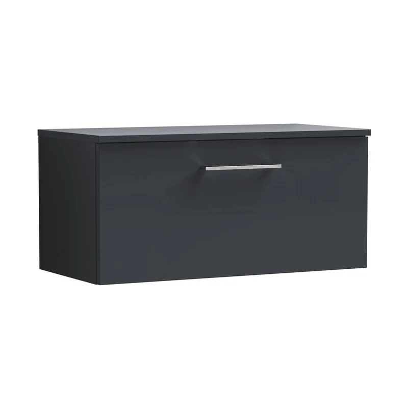 Nuie Arno 800mm Wall Hung 1 Drawer Vanity & Worktop Contemporary Soft Black MFC Painted Matt 377x805x390mm