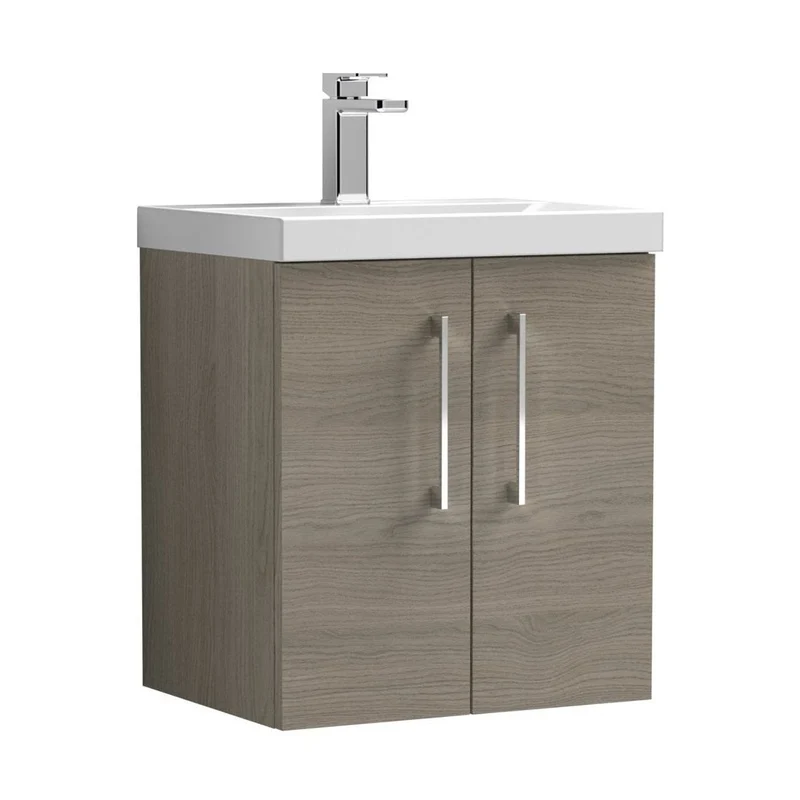 Nuie Arno 500mm Wall Hung 2 Door Vanity & Basin 1 Contemporary Solace Oak 579x510x390mm