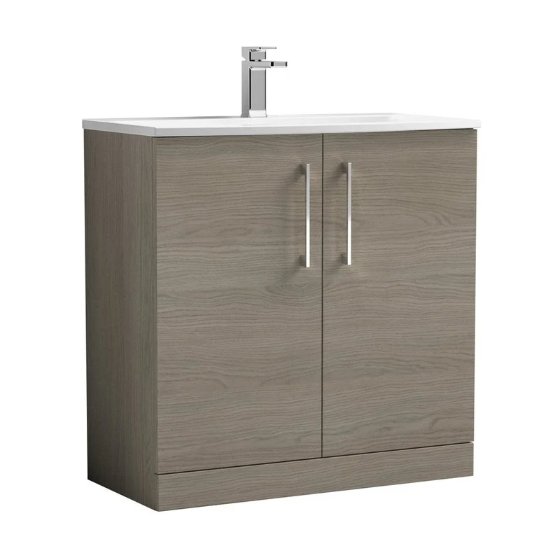 Nuie Arno 800mm Floor Standing 2 Door Vanity & Basin 4 Contemporary Solace Oak MFC 830x810x440mm