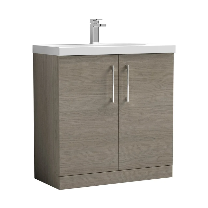 Nuie Arno 800mm Floor Standing 2 Door Vanity & Basin 3 Contemporary Solace Oak MFC 850x810x395mm