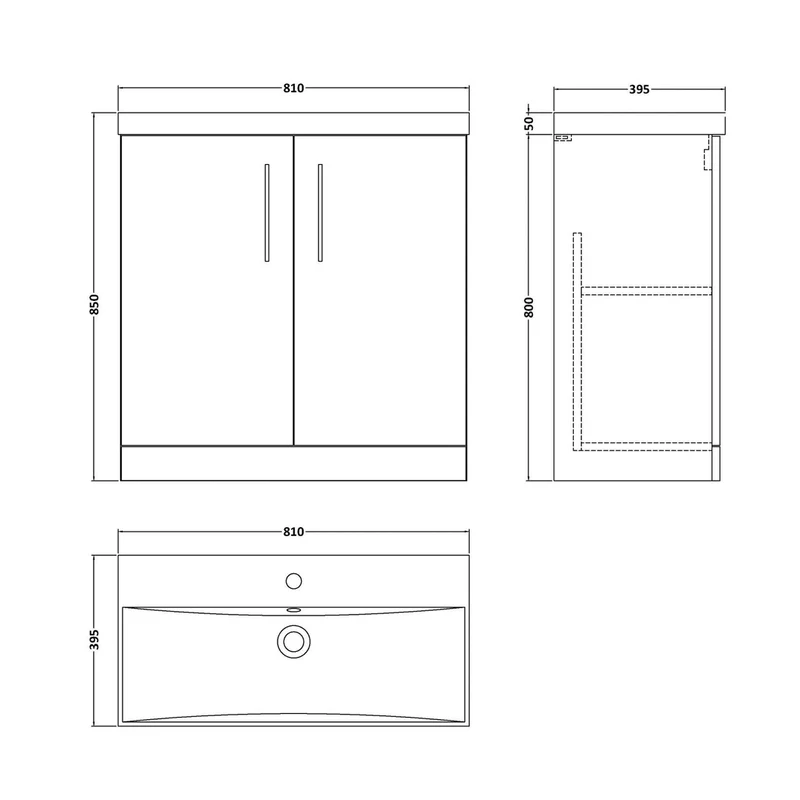 Nuie Arno 800mm Floor Standing 2 Door Vanity & Basin 3 Contemporary Solace Oak MFC 850x810x395mm