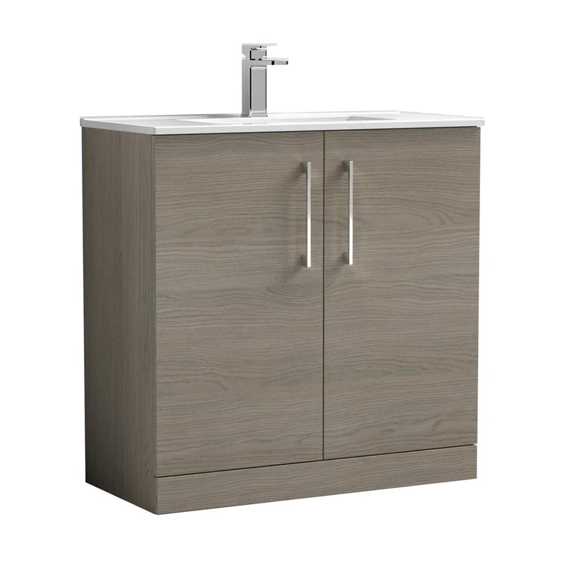 Nuie Arno 800mm Floor Standing 2 Door Vanity & Basin 2 Contemporary Solace Oak MFC 815x800x390mm