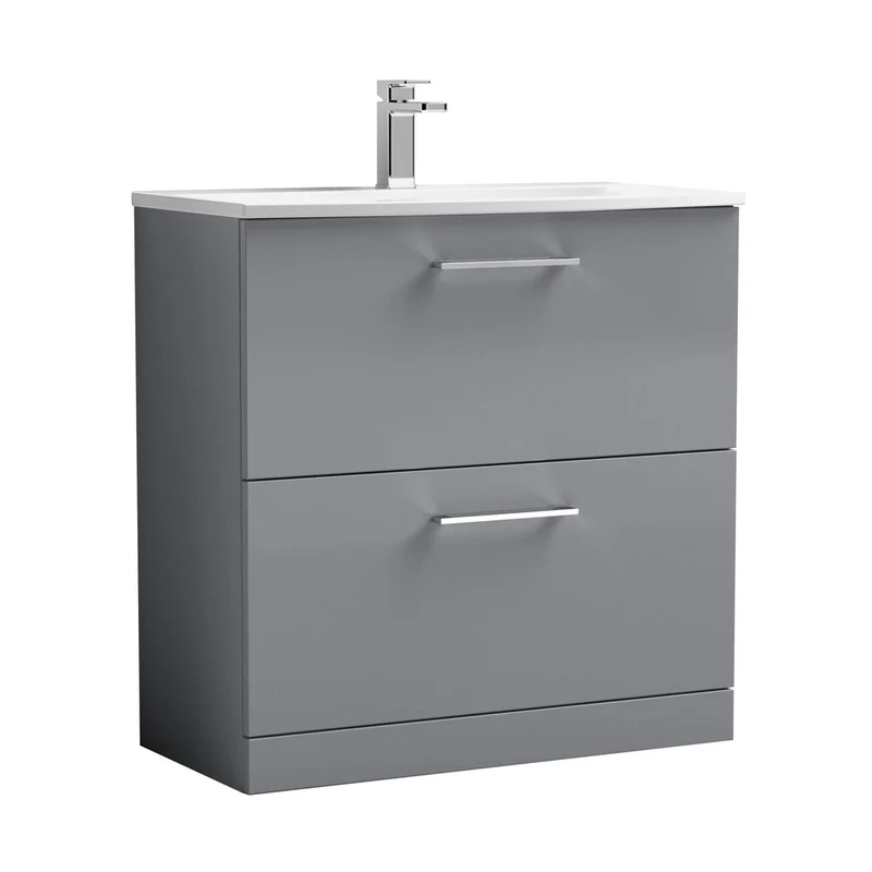 Nuie Arno 800mm Floor Standing 2 Drawer Vanity & Basin 4 Contemporary Satin Grey MFC 830x810x440mm