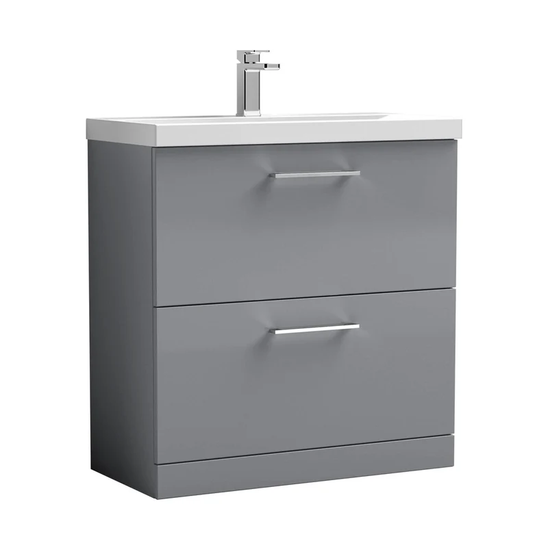 Nuie Arno 800mm Floor Standing 2 Drawer Vanity & Basin 3 Contemporary Satin Grey MFC 850x810x395mm