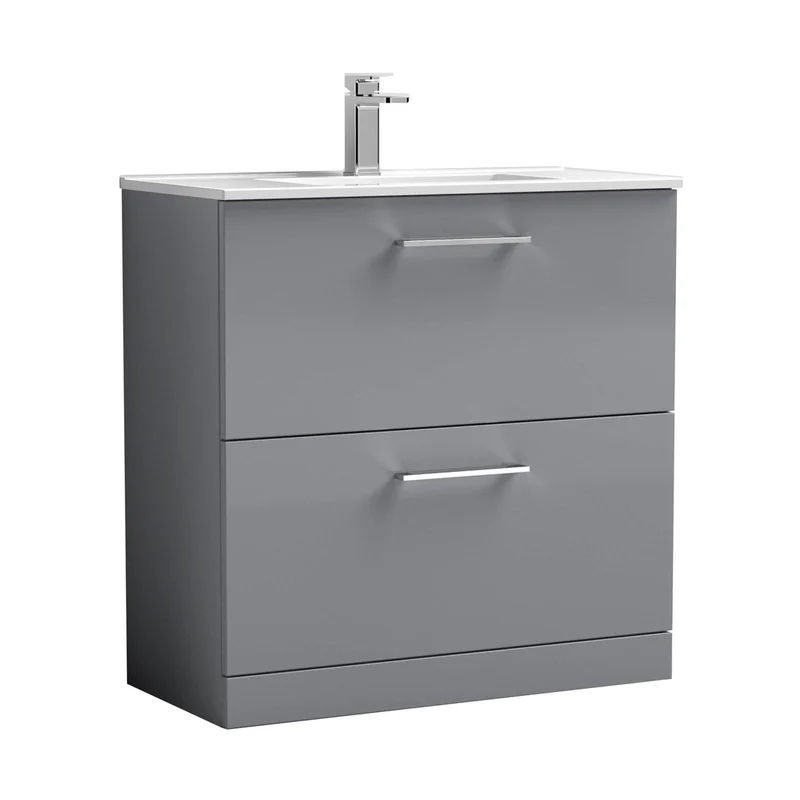 Nuie Arno 800mm Floor Standing 2 Drawer Vanity & Basin 2 Contemporary Satin Grey MFC 815x800x390mm