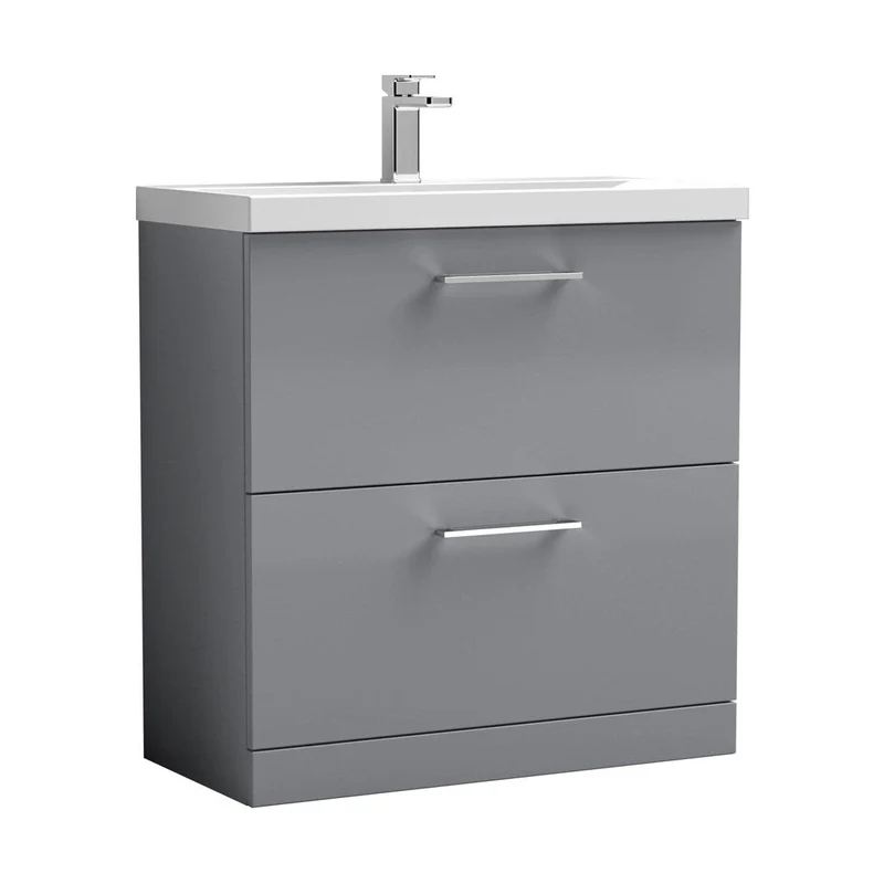 Nuie Arno 800mm Floor Standing 2 Drawer Vanity & Basin 1 Contemporary Satin Grey MFC 850x810x390mm