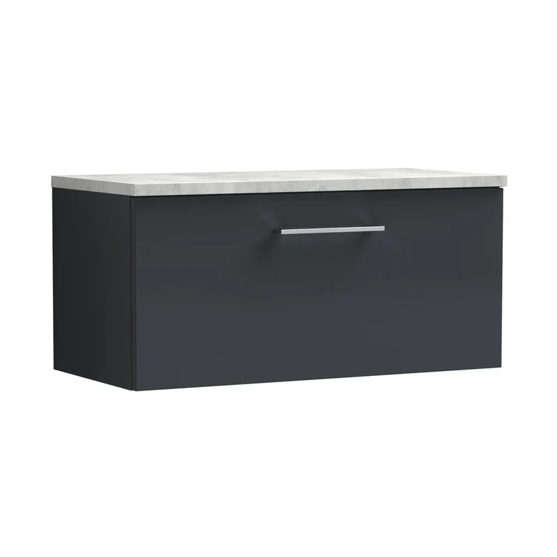 Nuie Arno 800mm Wall Hung Single Drawer Vanity & Laminate Top Contemporary Soft Black MFC Painted Matt 381x805x390mm