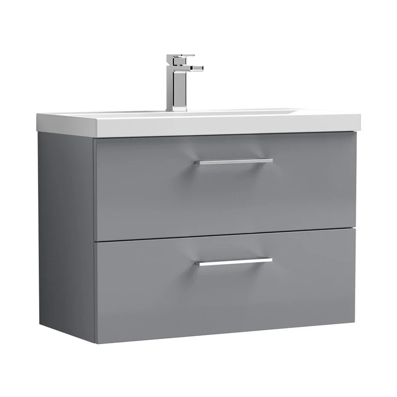 Nuie Arno 800mm Wall Hung 2 Drawer Vanity & Basin 3 Contemporary Satin Grey 589x810x395mm