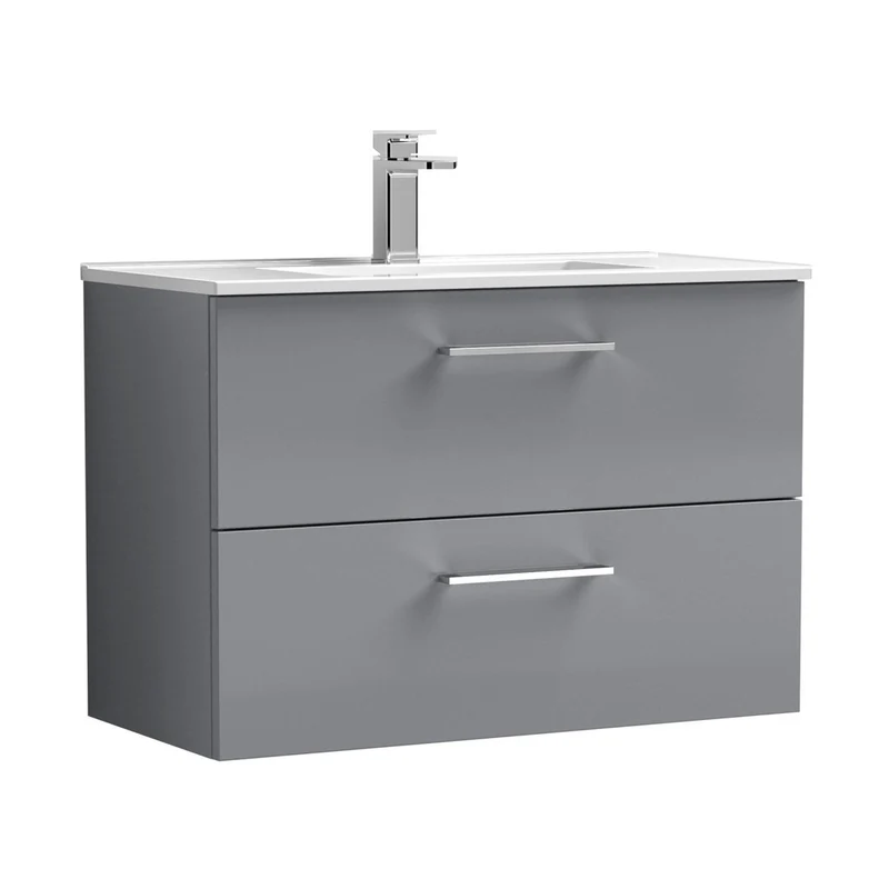 Nuie Arno 800mm Wall Hung 2 Drawer Vanity & Basin 2 Contemporary Satin Grey 554x800x390mm