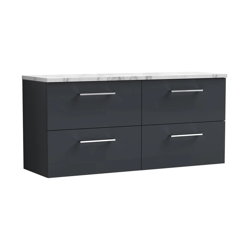 Nuie Arno 1200mm Wall Hung 4-drawer Vanity & Laminate Worktop Contemporary Soft Black MFC Painted Matt 562x1205x390mm - ARN1424LCM2