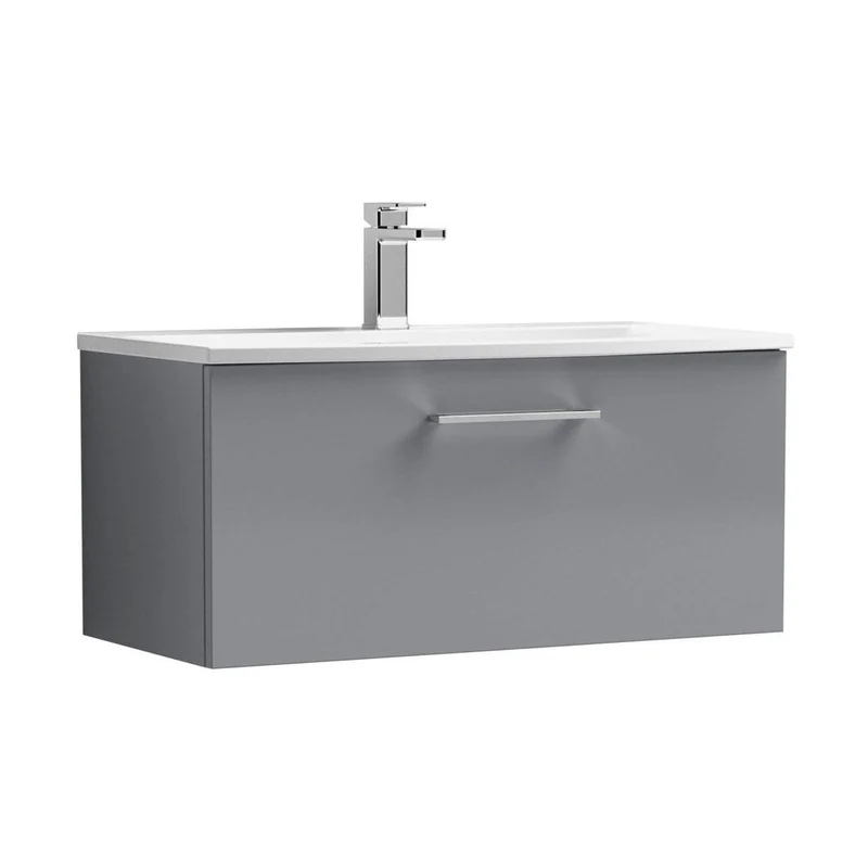 Nuie Arno 800mm Wall Hung 1 Drawer Vanity & Basin 4 Contemporary Satin Grey 389x810x440mm