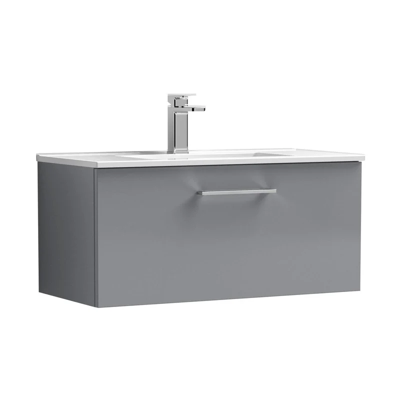 Nuie Arno 800mm Wall Hung 1 Drawer Vanity & Basin 2 Contemporary Satin Grey 374x800x390mm
