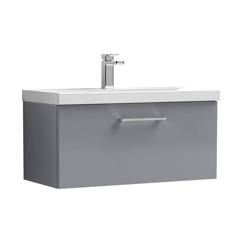 Nuie Arno 800mm Wall Hung 1 Drawer Vanity & Basin 1 Contemporary Satin Grey MDF Painted Matt,MFC Painted Matt,vitreous China 399x810x390mm