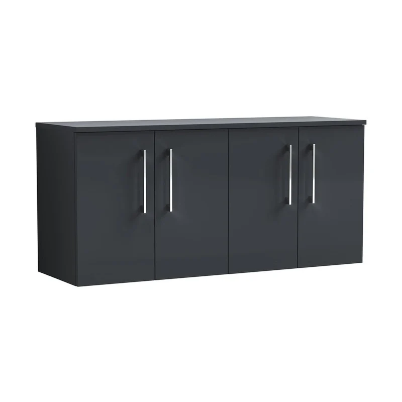 Nuie Arno 1200mm Wall Hung 4 Door Vanity & Worktop Contemporary Soft Black MFC Painted Matt 557x1205x390mm