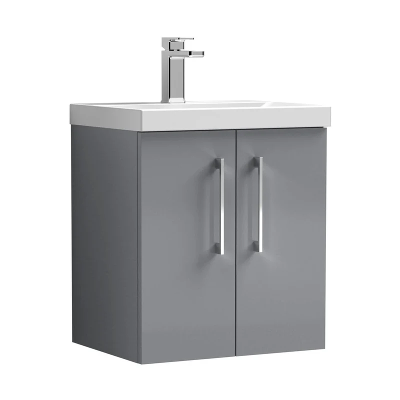 Nuie Arno 500mm Wall Hung 2 Door Vanity & Basin 1 Contemporary Satin Grey MFC Painted Matt 579x510x390mm