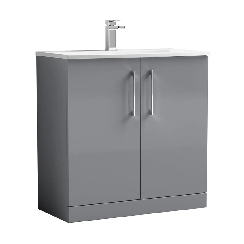 Nuie Arno 800mm Floor Standing 2 Door Vanity & Basin 4 Contemporary Satin Grey MFC 830x810x440mm