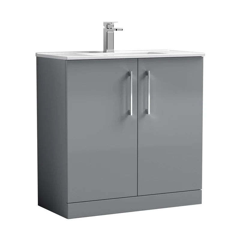 Nuie Arno 800mm Floor Standing 2 Door Vanity & Basin 2 Contemporary Satin Grey MFC 815x800x390mm