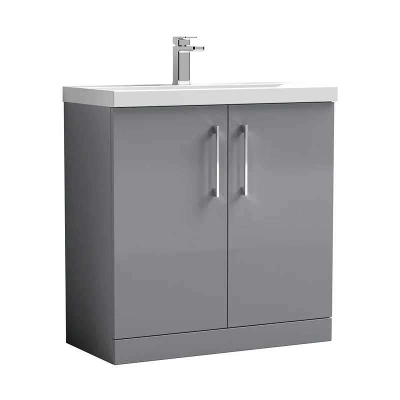 Nuie Arno 800mm Floor Standing 2 Door Vanity & Basin 1 Contemporary Satin Grey MFC 840x810x390mm