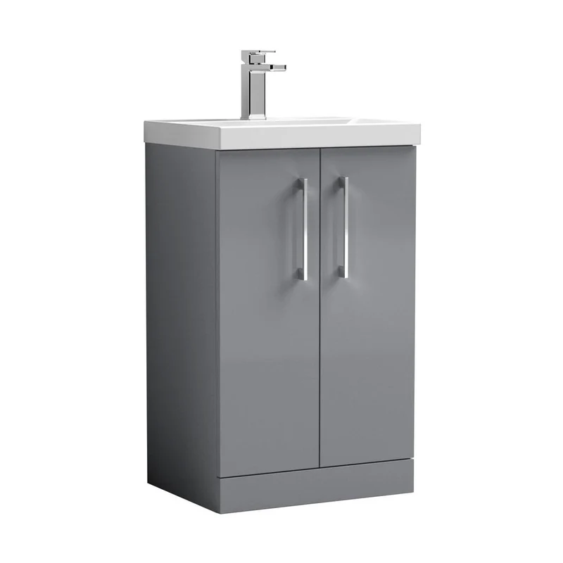 Nuie Arno 500mm Floor Standing 2 Door Vanity & Basin 3 Contemporary Satin Grey MFC 850x510x395mm